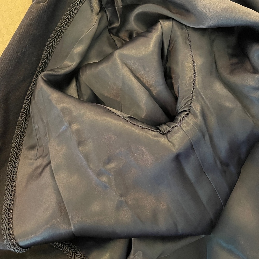 Vintage navy wool satin lined 3/4 sleeve 1950s open front custom made coat. M. - Picture 6 of 10